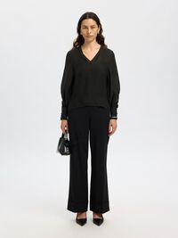 V-NECK LONG SLEEVED BLOUSE, Black, highres