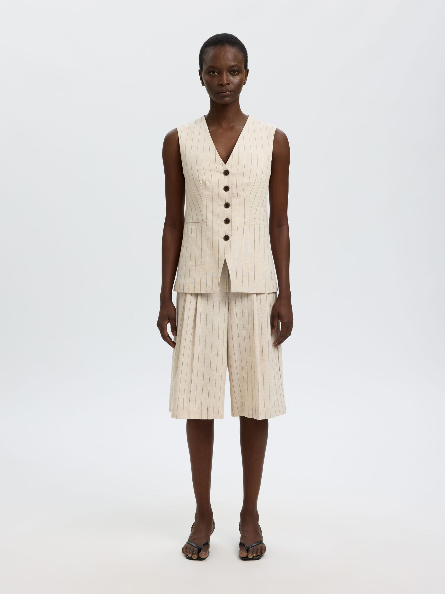 LINEN BLEND VEST, White Pepper, highres