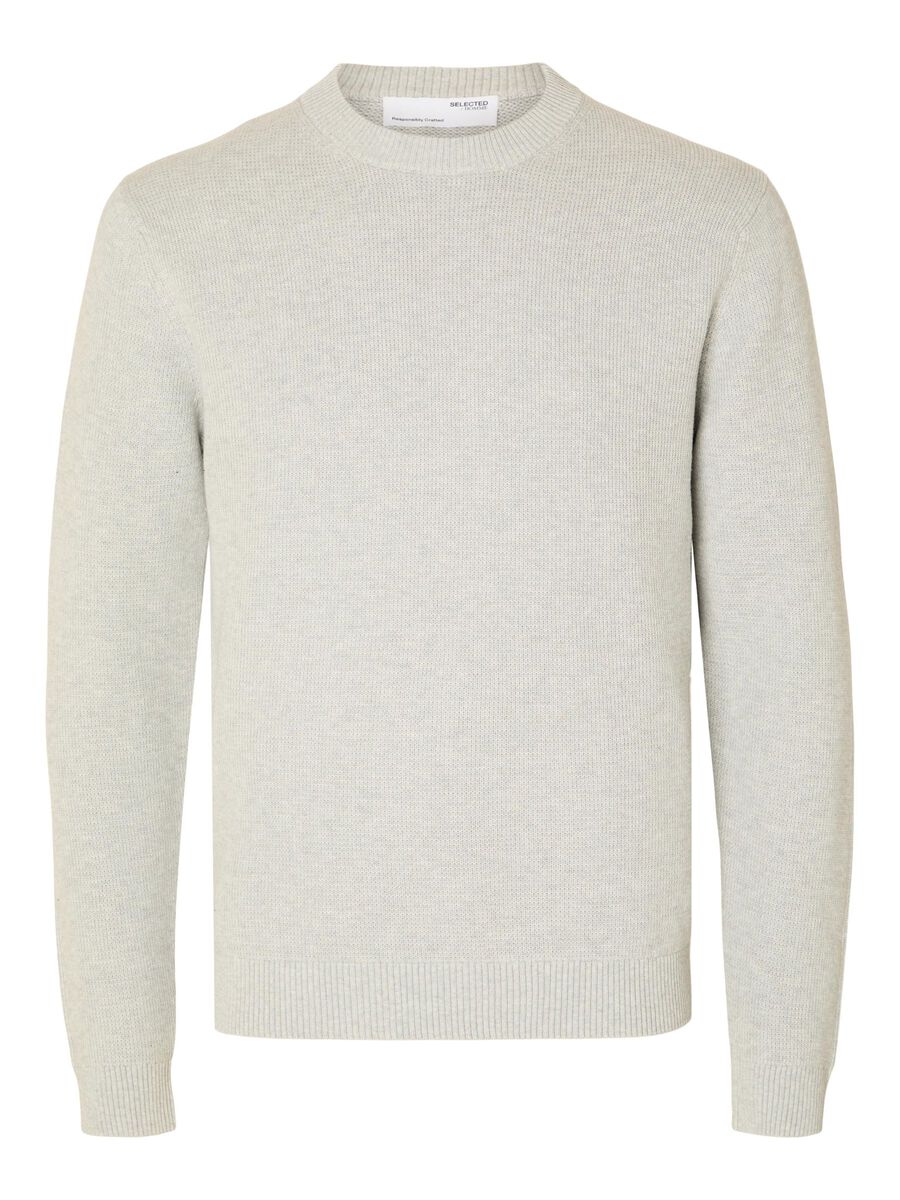 Selected RONDE HALS SWEATER, Light Grey Melange, highres - 16092599_LightGreyMelange_001.jpg