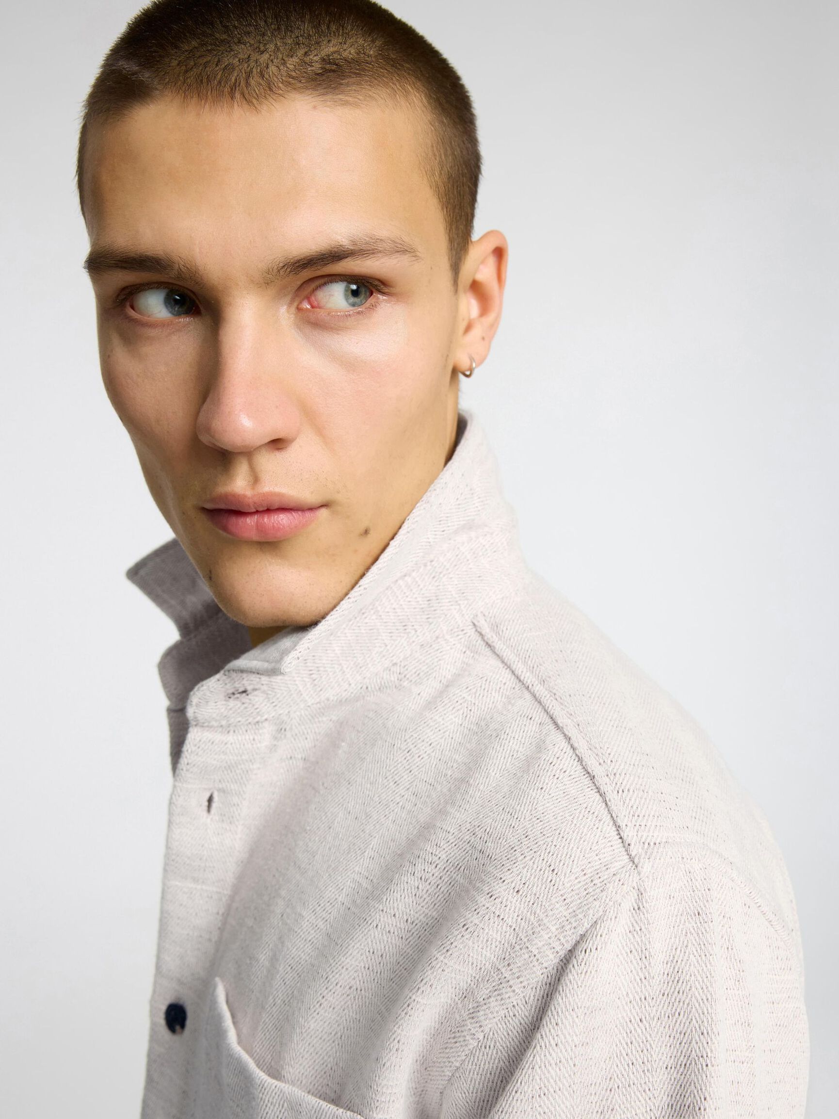 REGULAR FIT LINEN BLEND OVERSHIRT, Oatmeal, highres