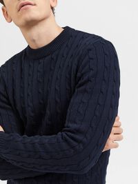 CABLE KNIT KNITTED JUMPER, Sky Captain, highres