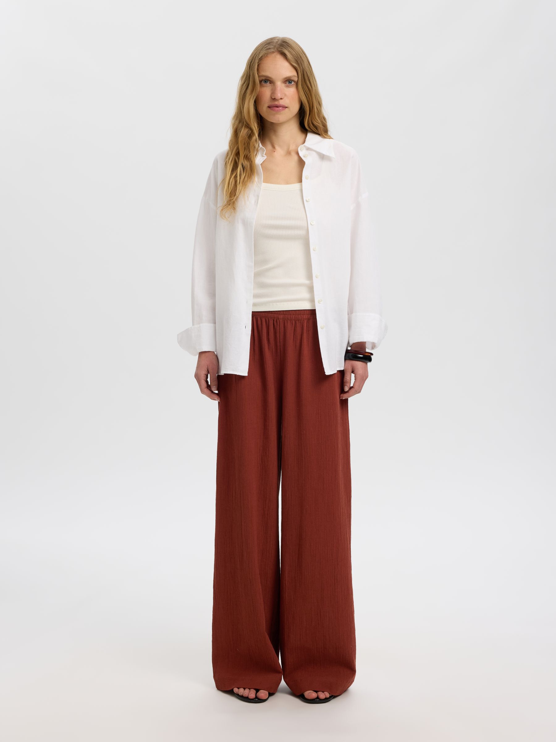 PANTALONI GAMBA AMPIA, Cherry Mahogany, highres