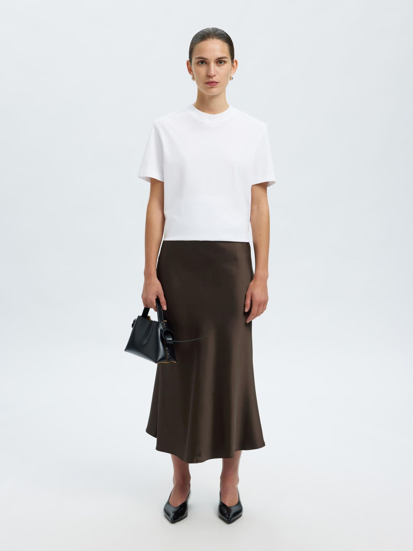 SATIN MIDI SKIRT, Delicioso, highres