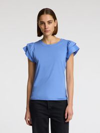 COTTON RUFFLED T-SHIRT, Cornflower Blue, highres