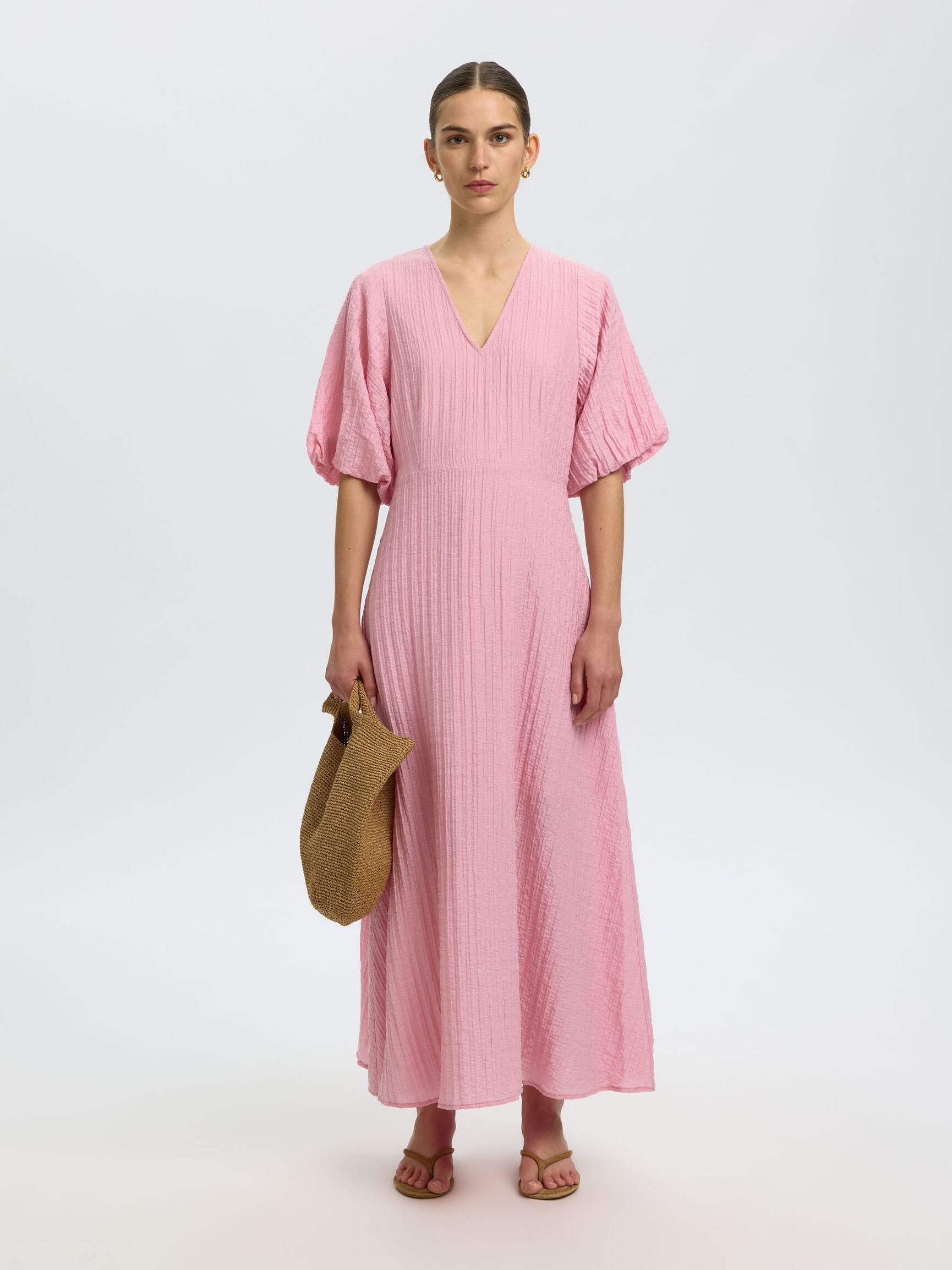 BALLOON SLEEVE MAXI DRESS, Bleached Mauve, highres