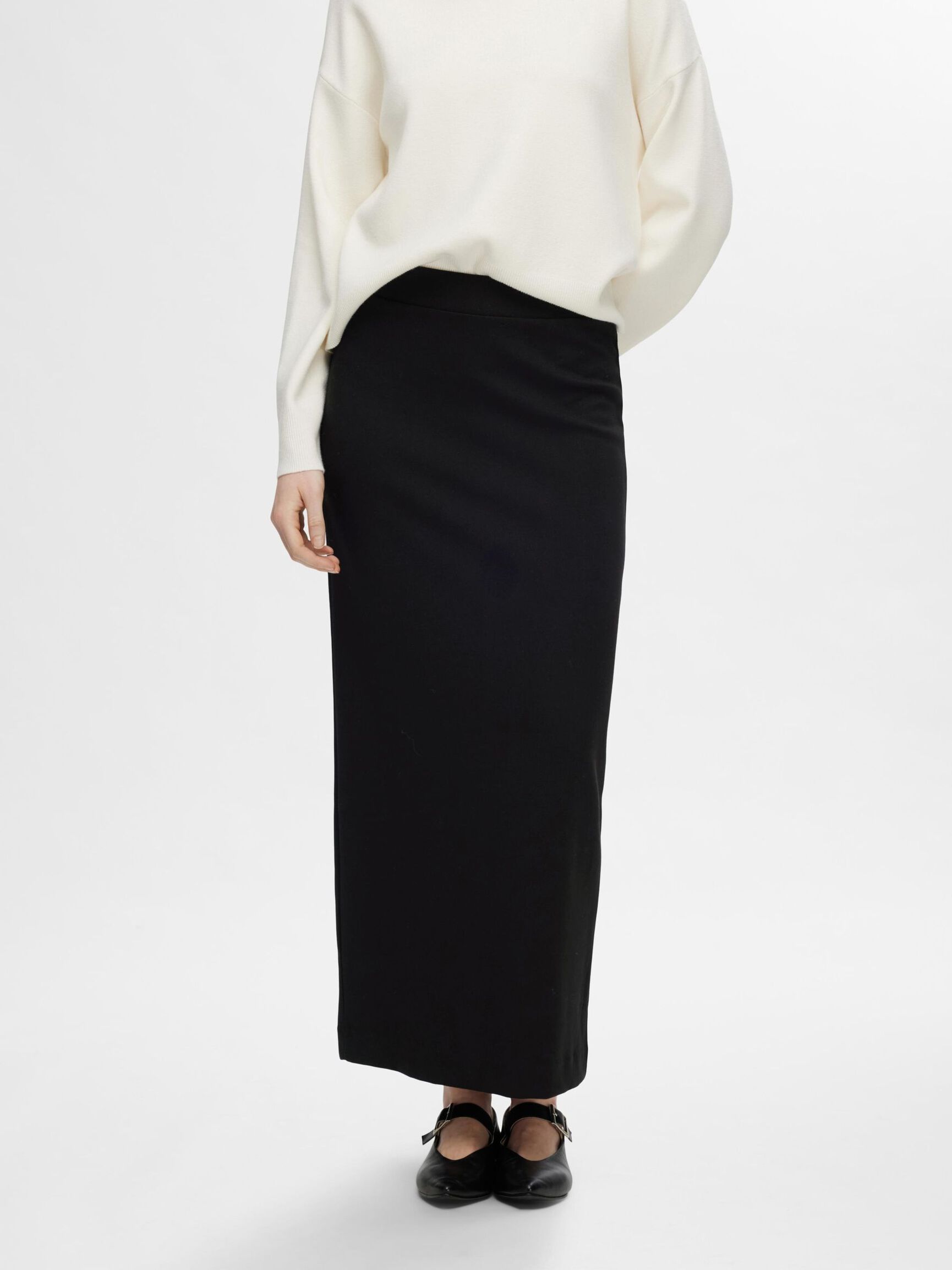 VISCOSE BLEND MAXI SKIRT, Black, highres