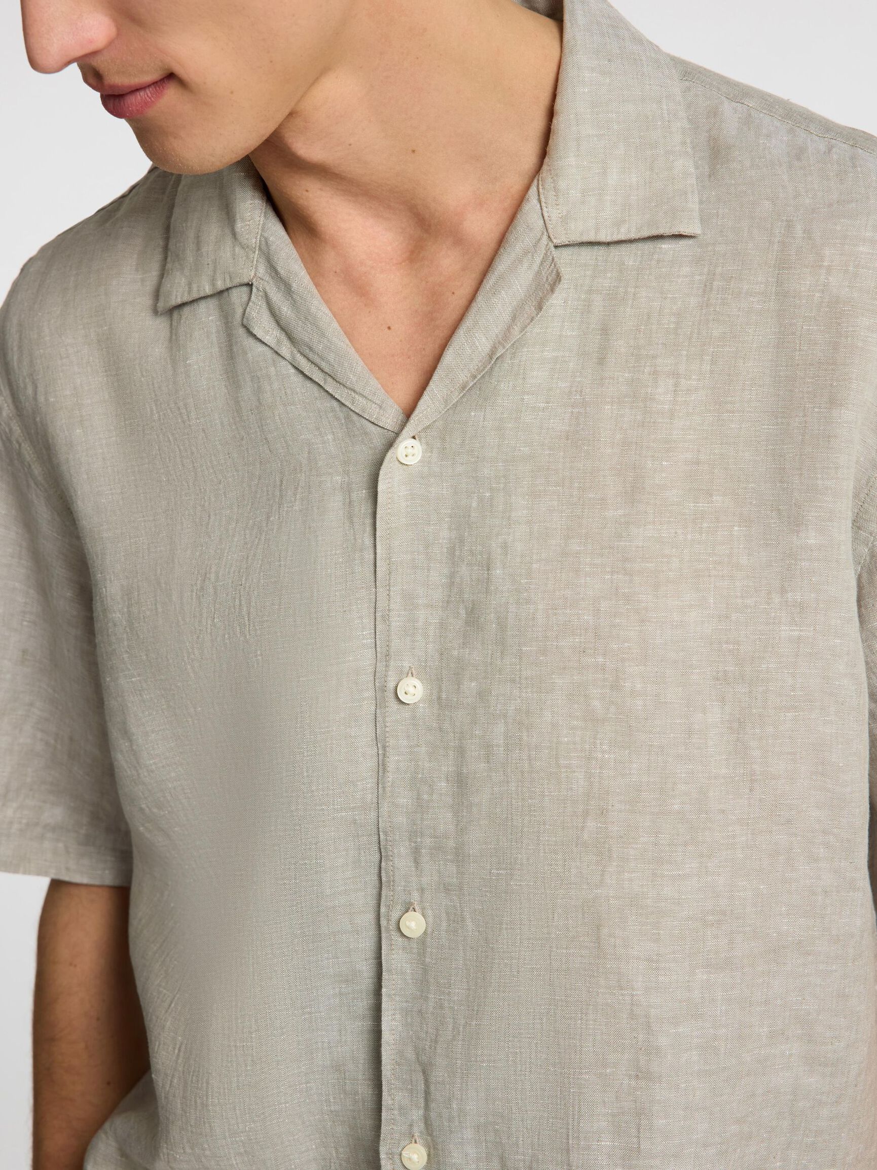 100 % LIN CHEMISE À MANCHES COURTES, Vetiver, highres