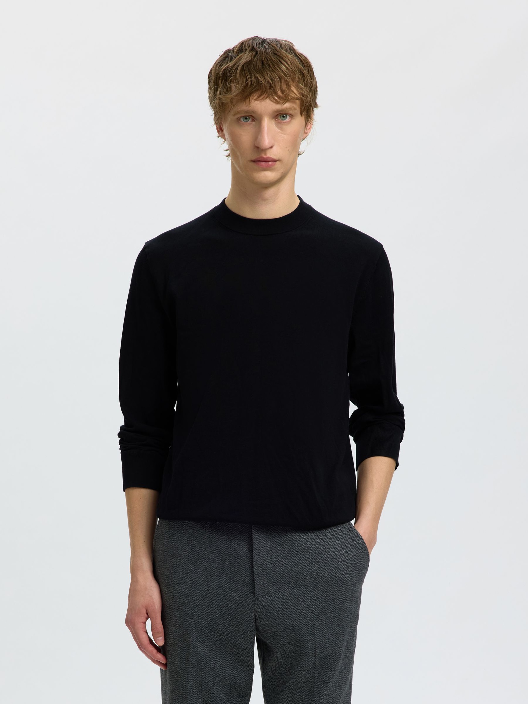 COTTON PULLOVER, Black, highres