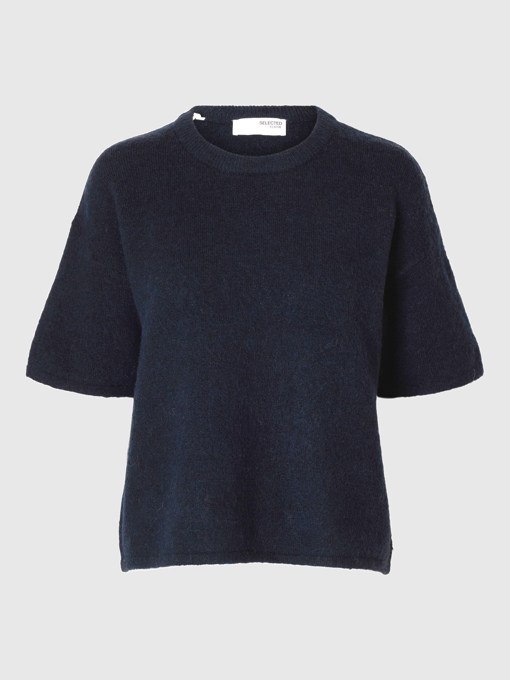 SHORT-SLEEVED WOOL BLEND TOP, Dark Sapphire, highres