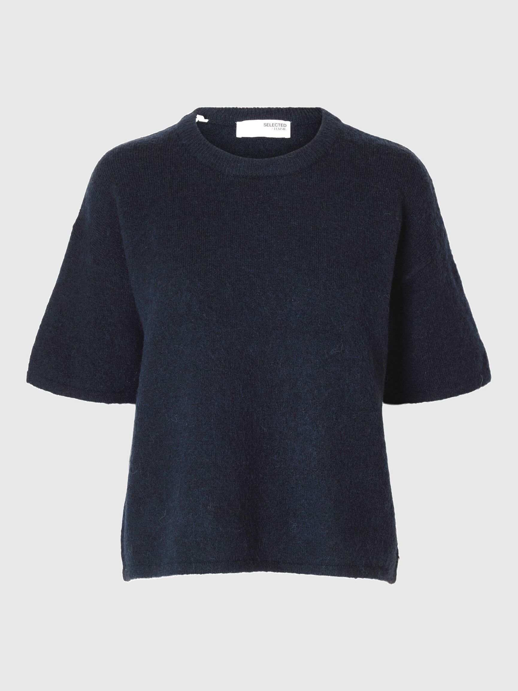 KORTÆRMET ULDBLANDING TOP, Dark Sapphire, highres