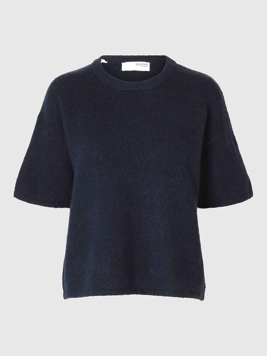 Selected SHORT-SLEEVED WOOL BLEND TOP, Dark Sapphire, highres - 16093048_DarkSapphire_1090347_001.jpg