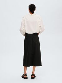 TELA VAQUERA NEGRA FALDA MIDI, Black Denim, highres