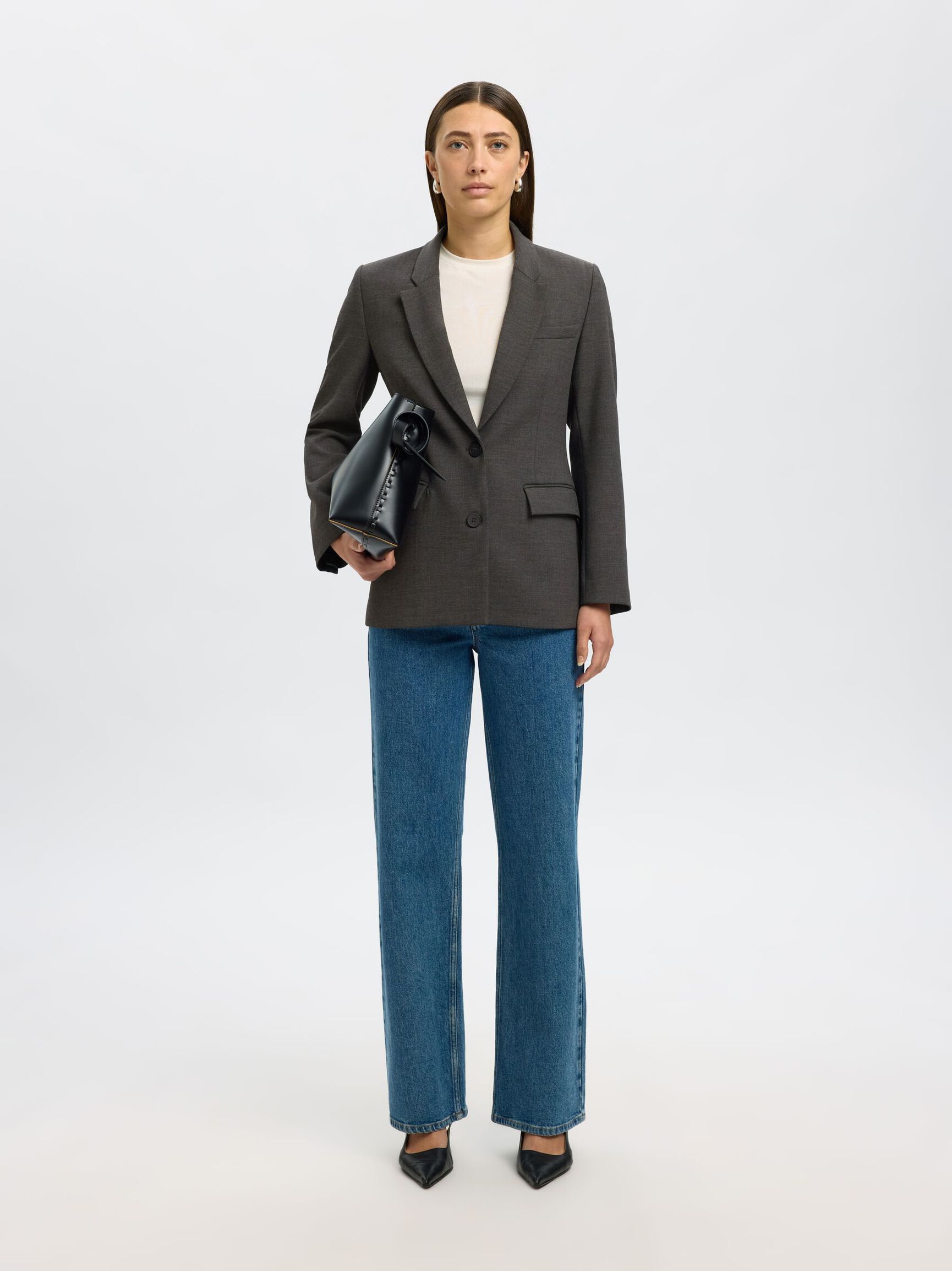KLASSISCHER VISKOSEMIX BLAZER, Dark Grey Melange, highres