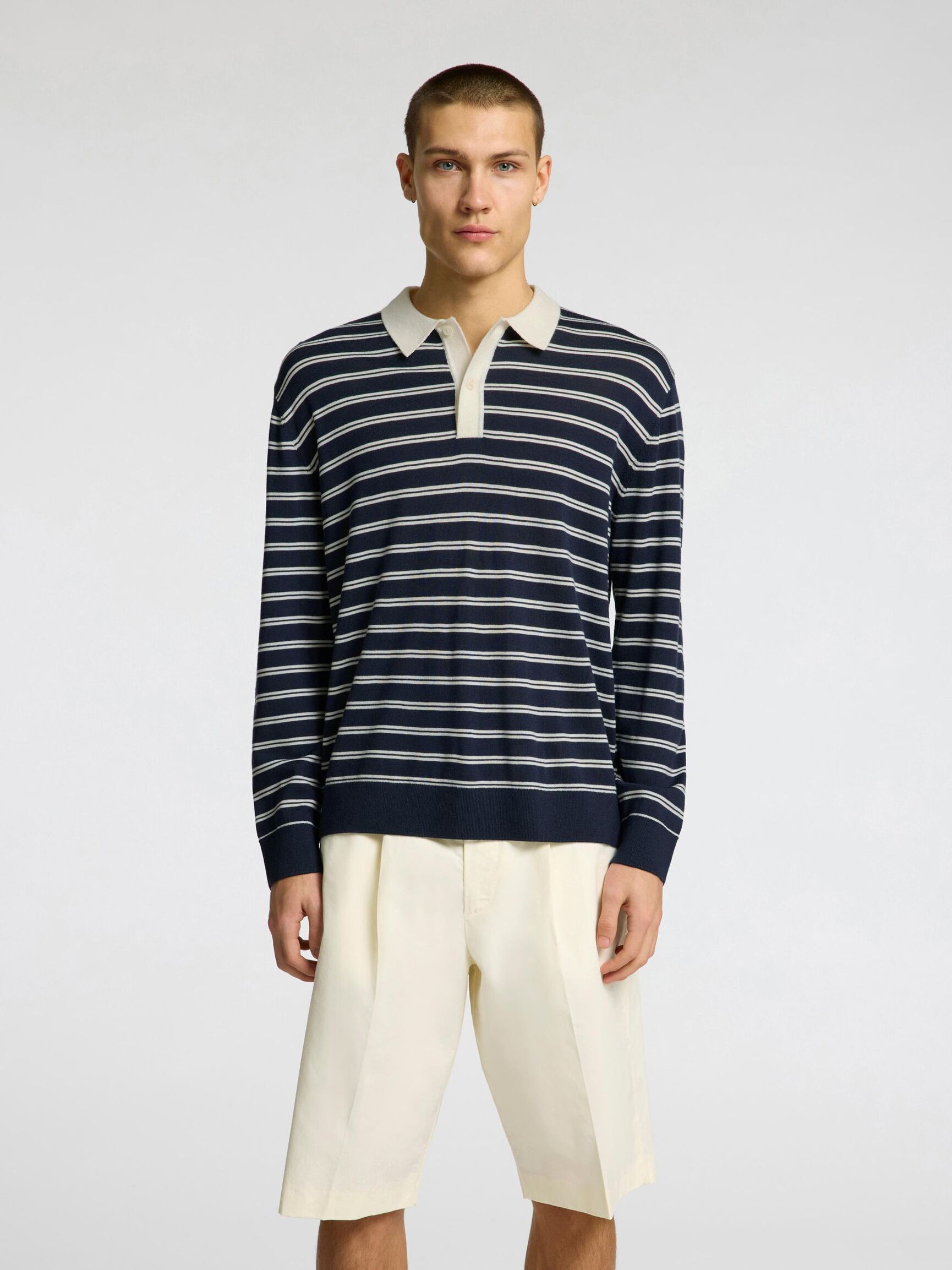 100% MERINO WOOL LONG-SLEEVED POLO, Outer Space, highres