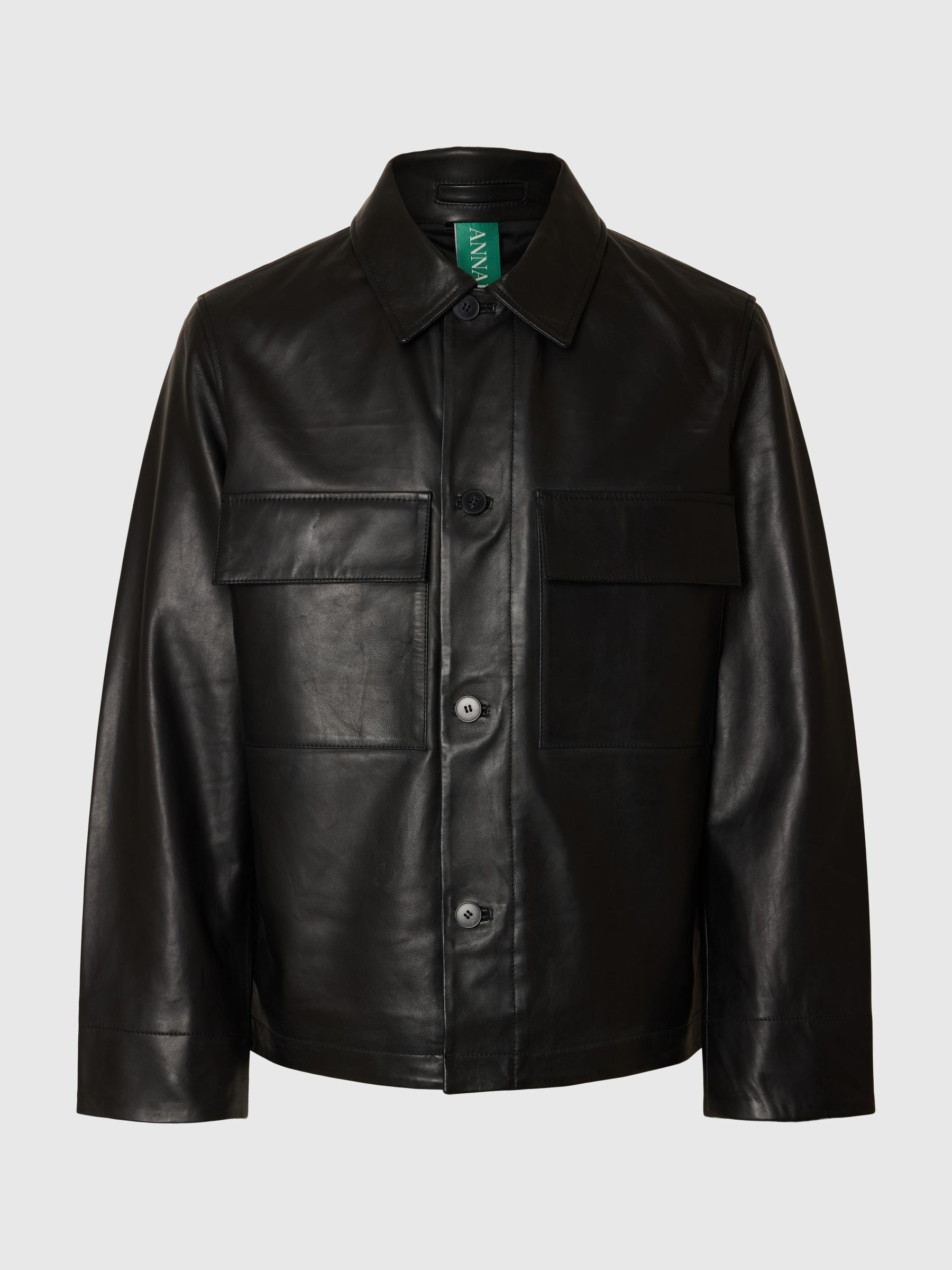 BOUTONNÉ VESTE EN CUIR, Black, highres