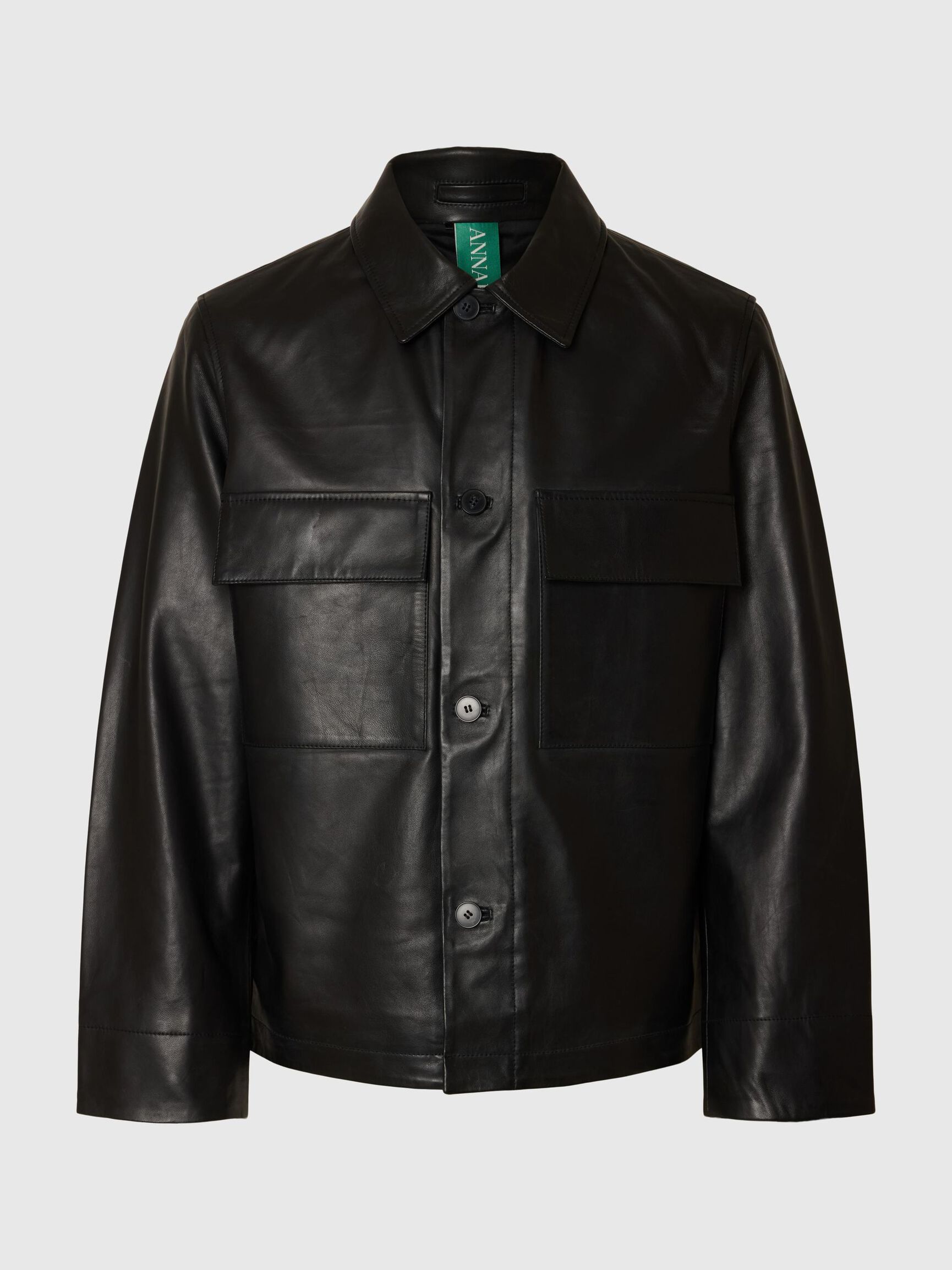 BOUTONNÉ VESTE EN CUIR, Black, highres