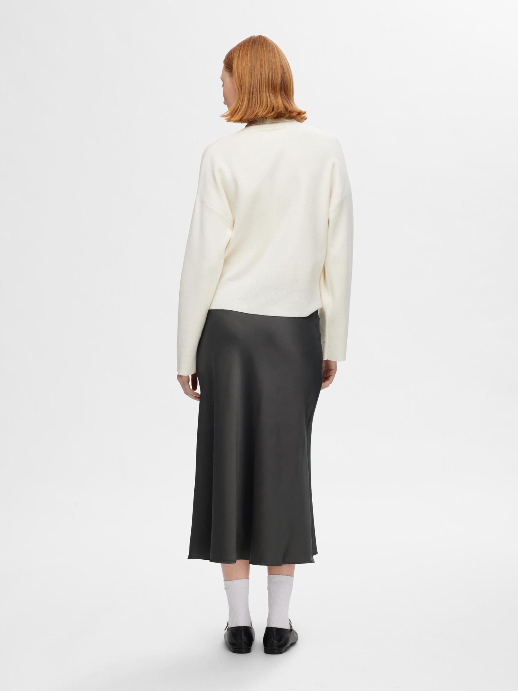 SATIN MIDI SKIRT, Volcanic Ash, highres