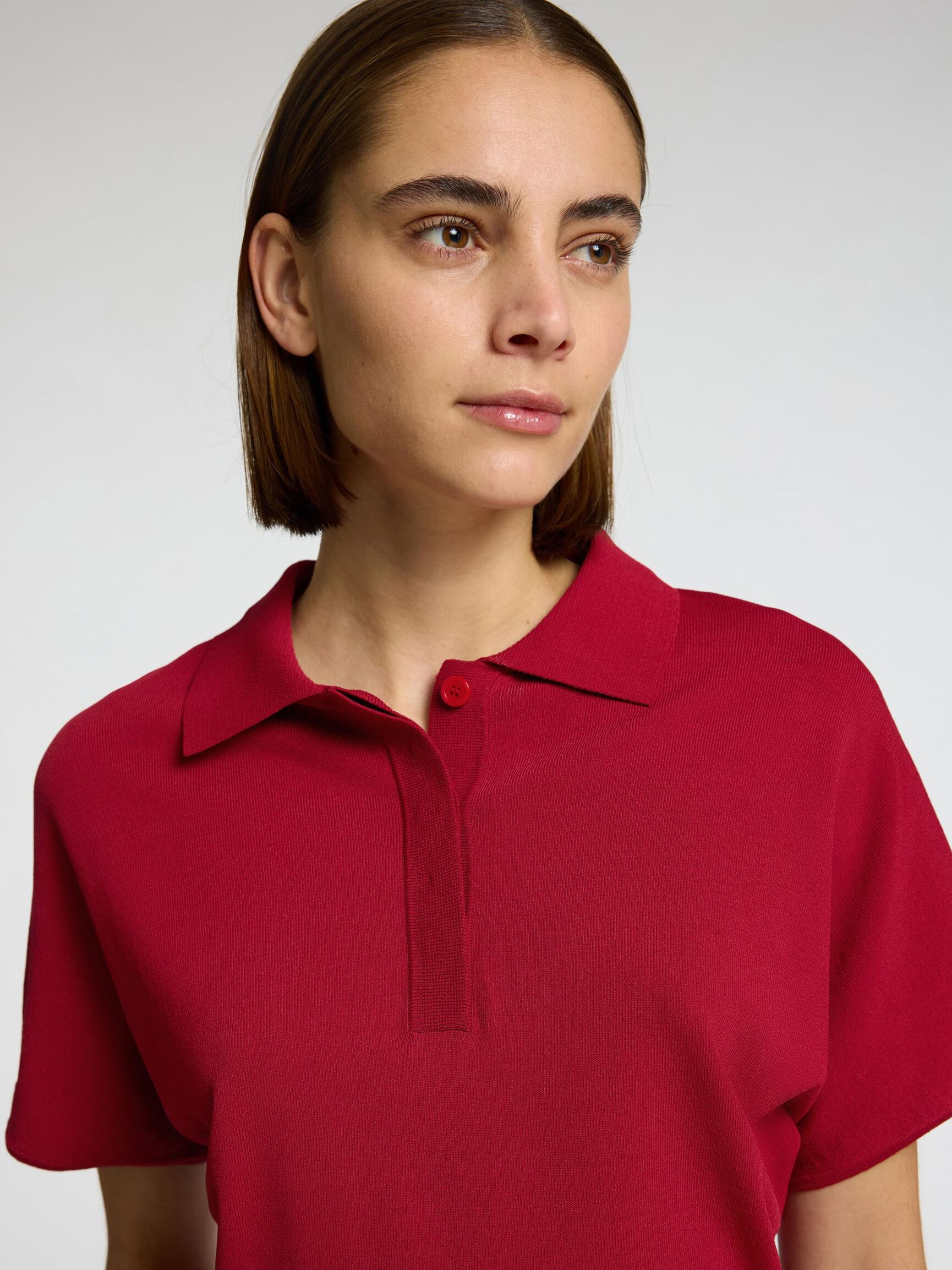 SHORT SLEEVED KNITTED POLO SHIRT, Savvy Red, highres