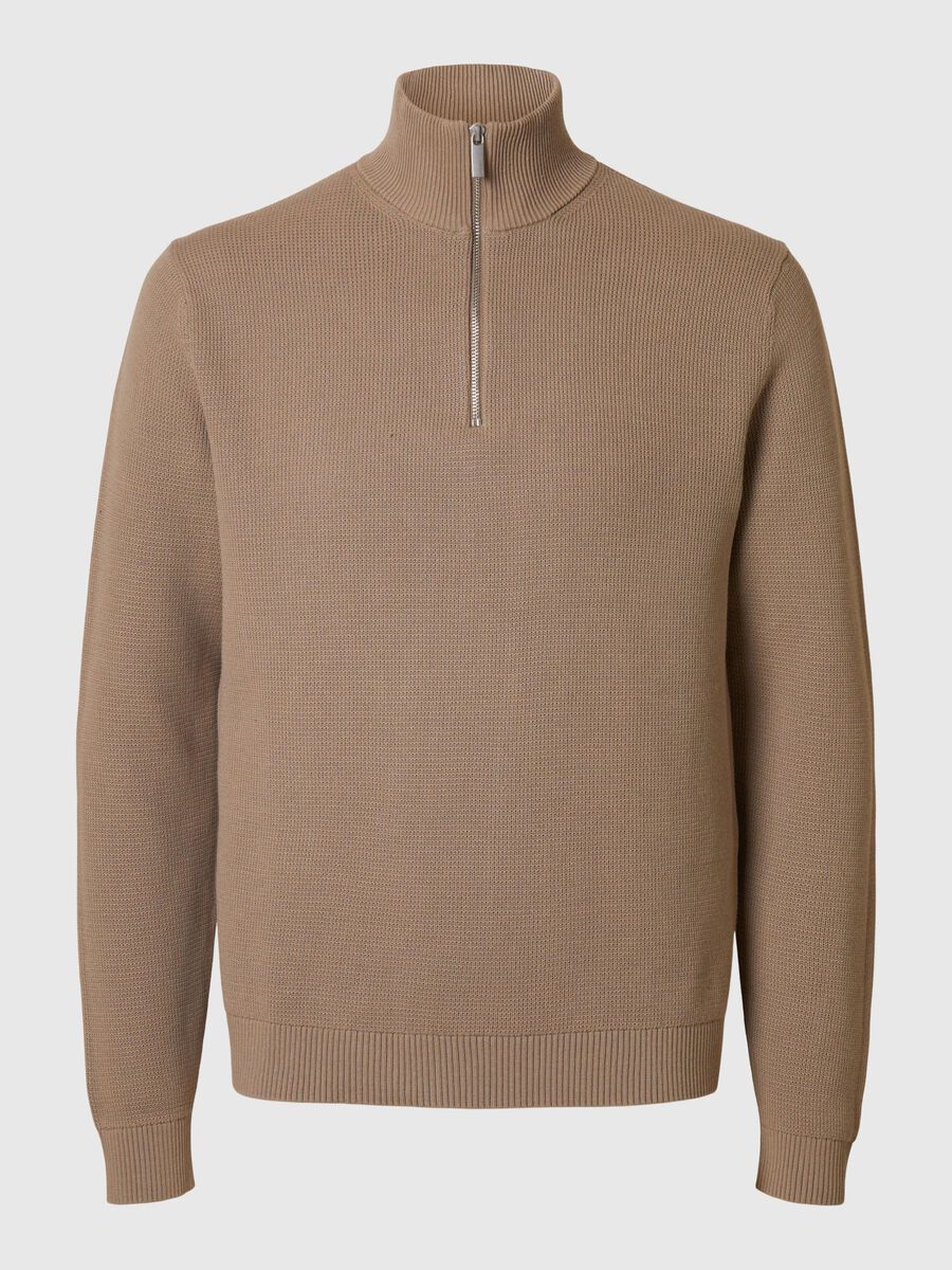 Selected HALVE RITSSLUITING SWEATER, Greige, highres - 16092601_Greige_001.jpg