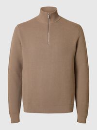 HALVE RITSSLUITING SWEATER, Greige, highres