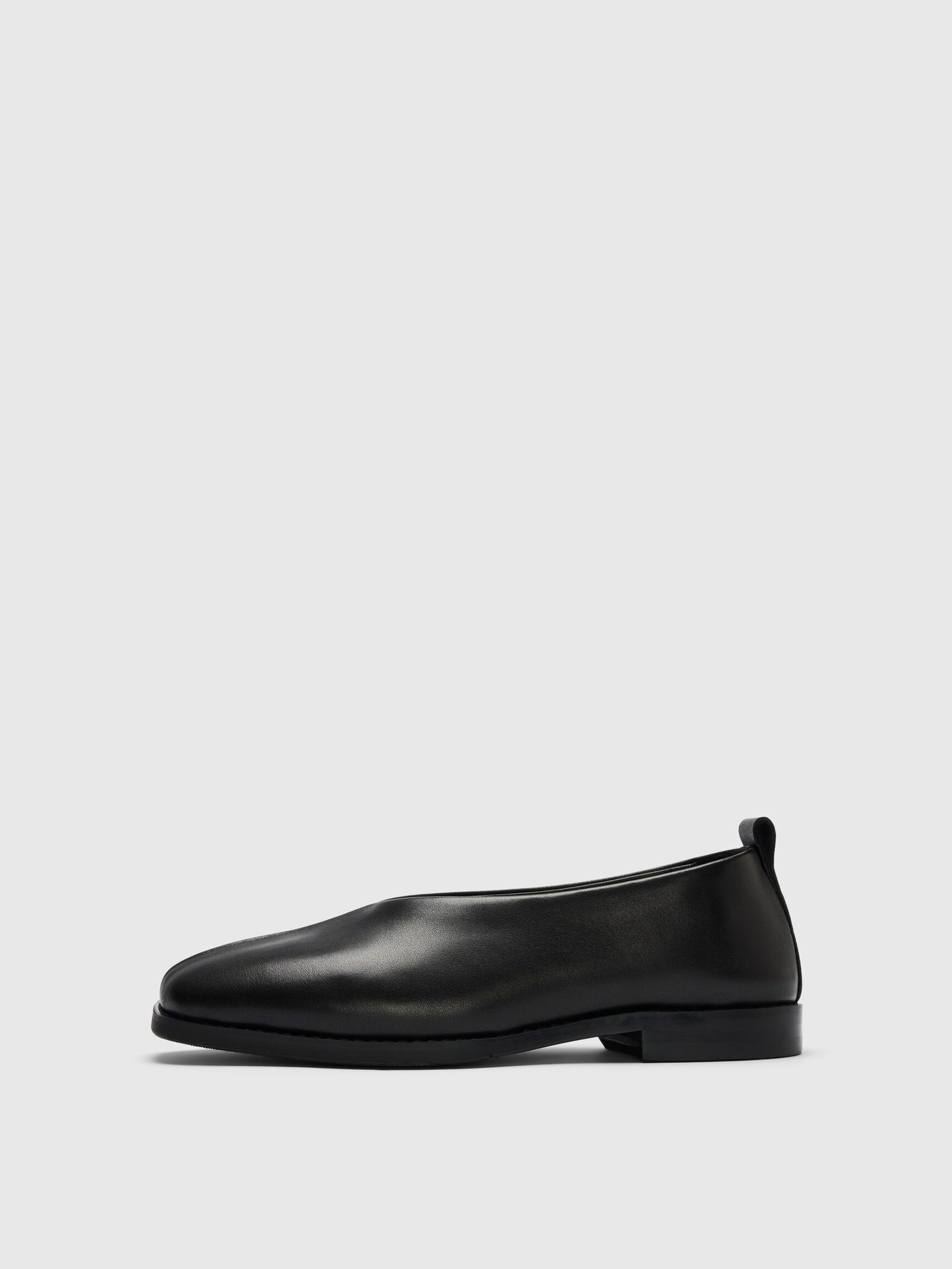 SQUARE TOE LEDERHALBSCHUHE, Black, highres