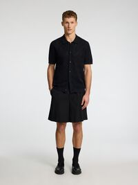 KURZARM POLOHEMD AUS STRICK, Black, highres