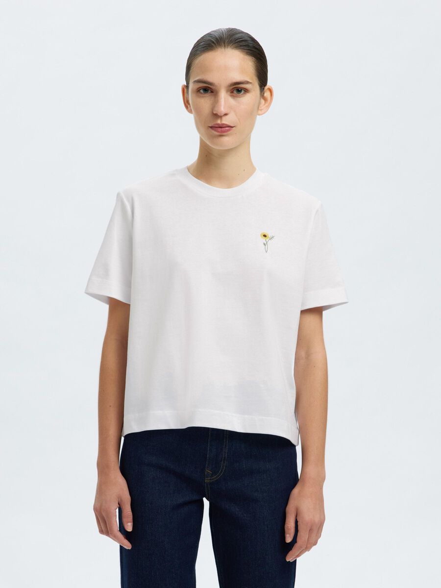 Selected EMBROIDERED CREWNECK T-SHIRT, Bright White, highres - 16101219_BrightWhite_1258640_003.jpg