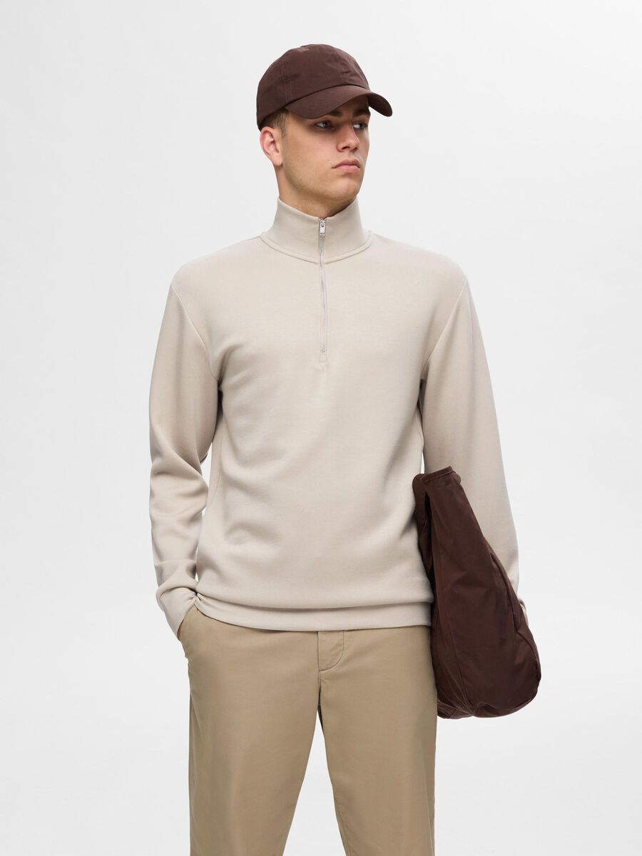 Selected VISCOSEMIX HALVE RITS SWEATSHIRT, Pure Cashmere, highres - 16094477_PureCashmere_003.jpg