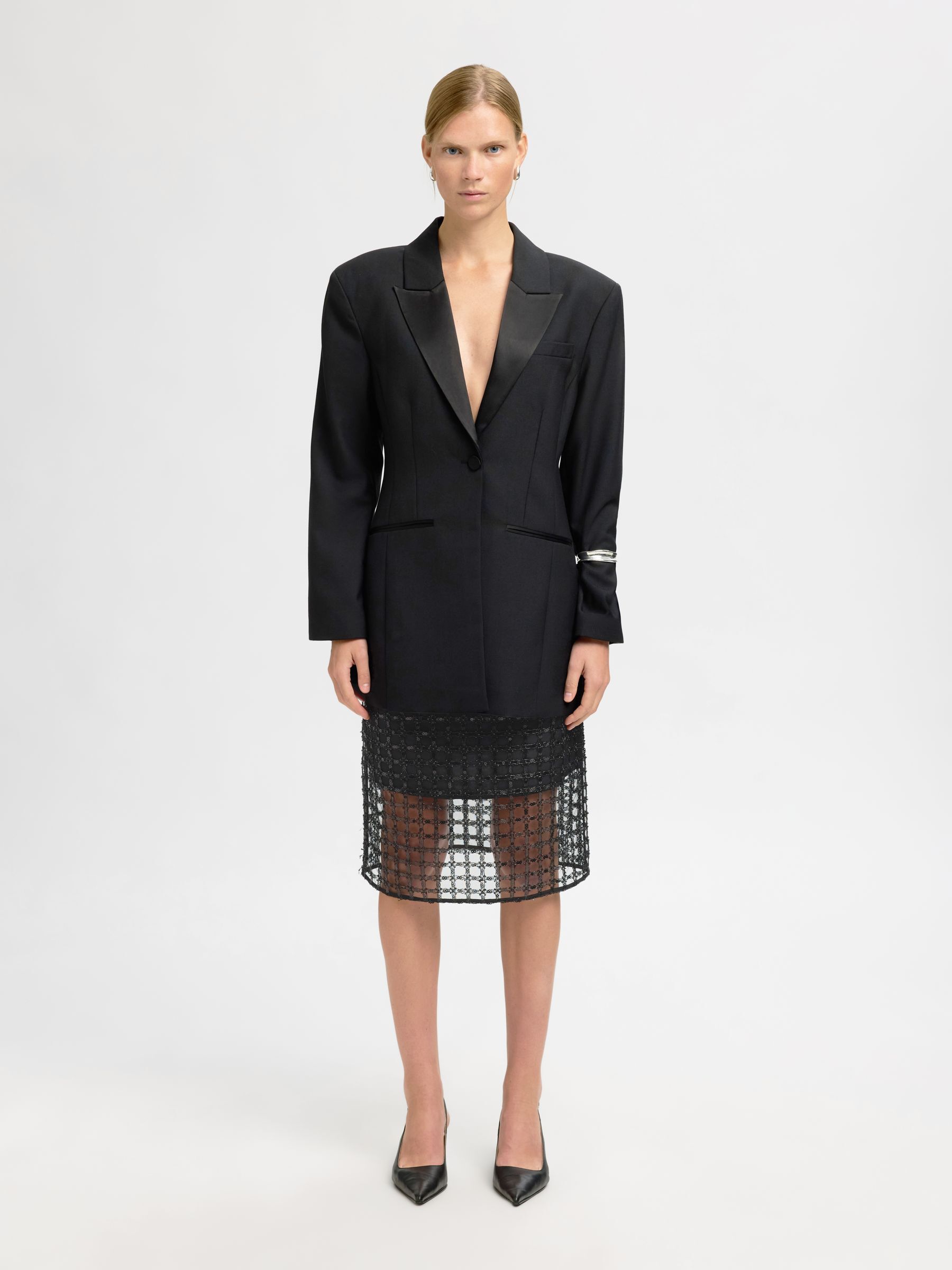 SEQUIN MIDI SKIRT, Black, highres