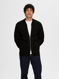 MERINO WOOL CARDIGAN, Black, highres