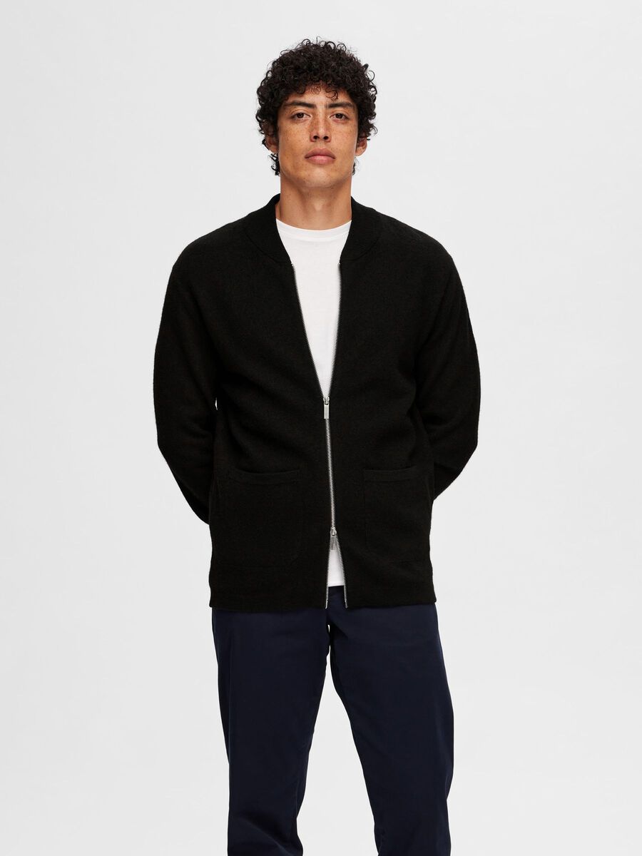 Selected MERINO WOOL CARDIGAN, Black, highres - 16091854_Black_003.jpg