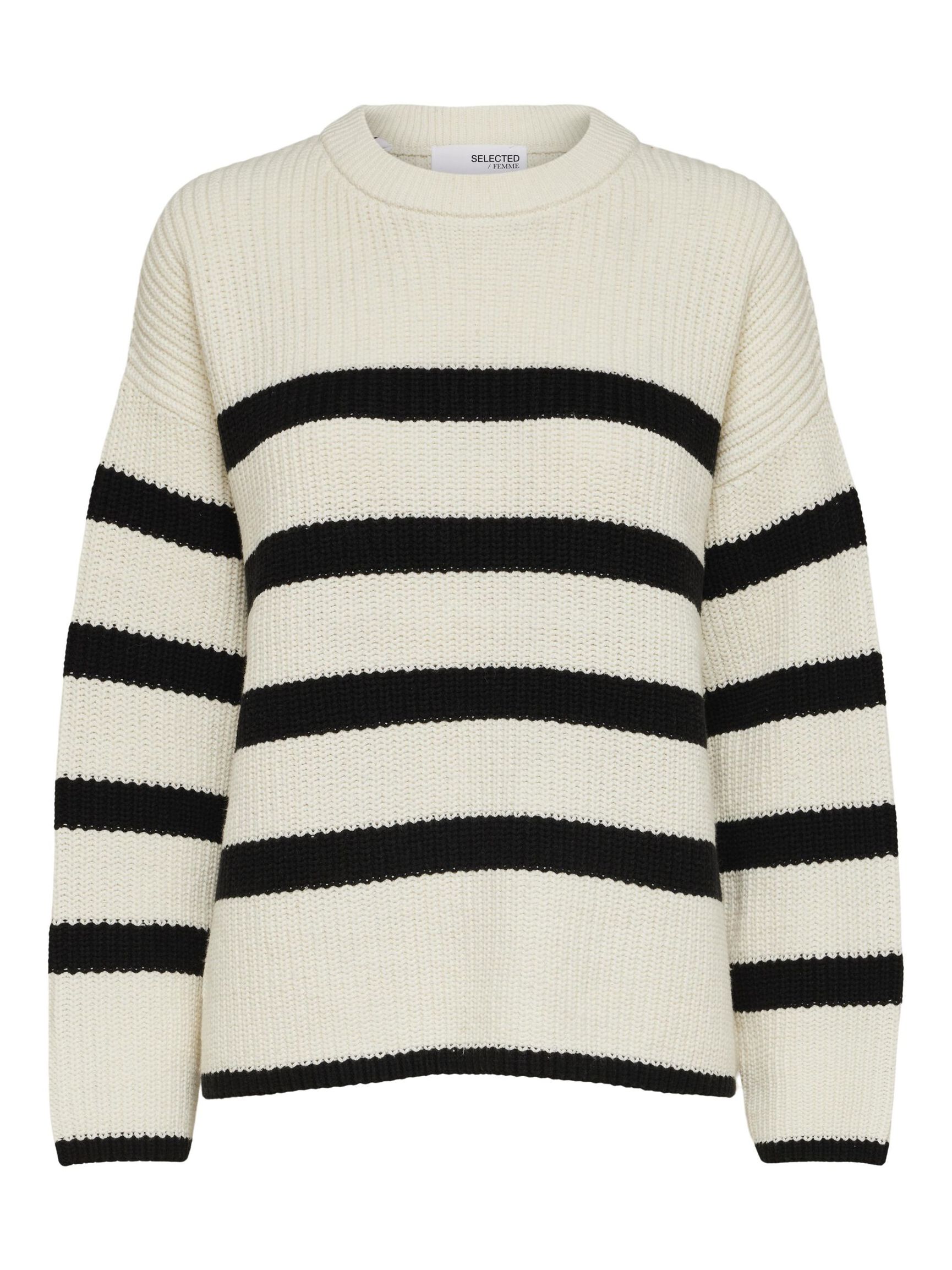 STRIPED KNITTED JUMPER, Snow White, highres