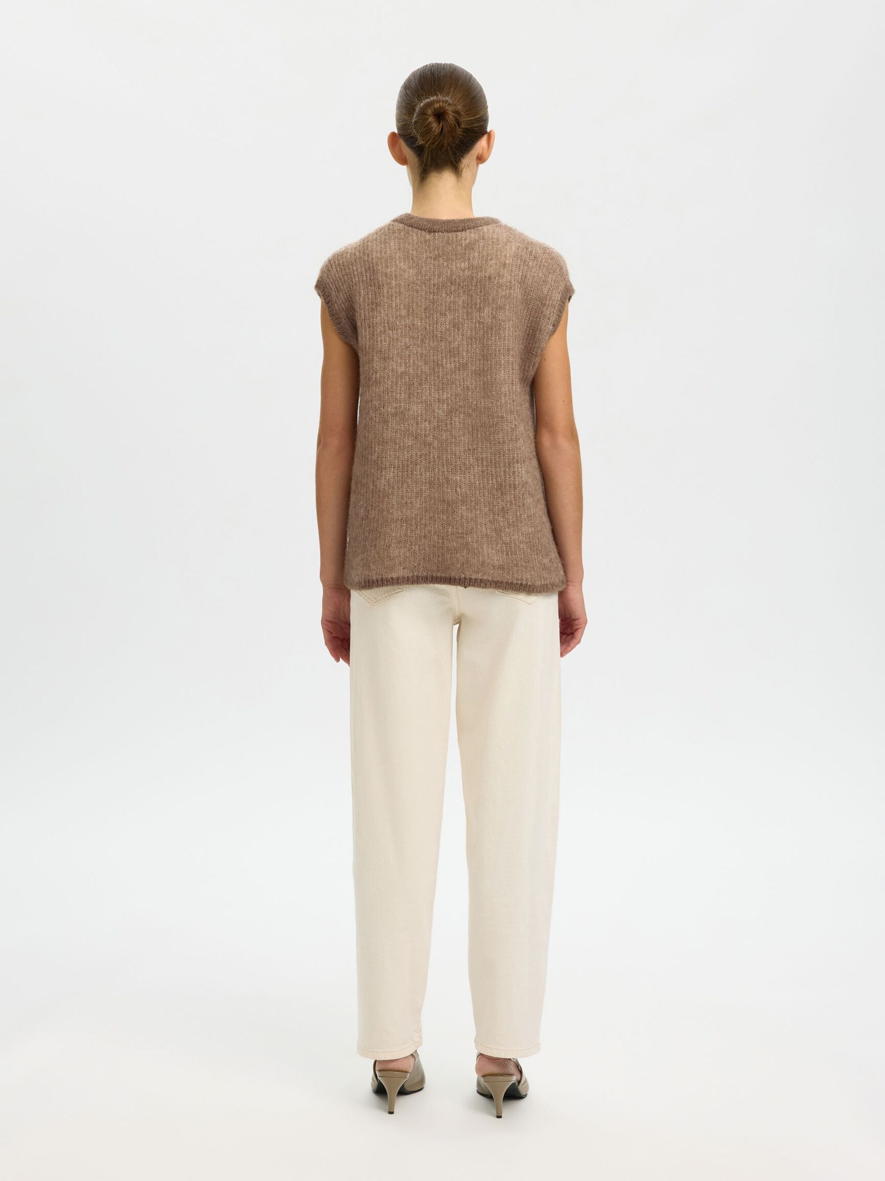 WOOL BLEND KNITTED VEST, Chocolate Chip, highres