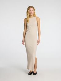 GERIBD KATOEN MAXI JURK, Oatmeal, highres