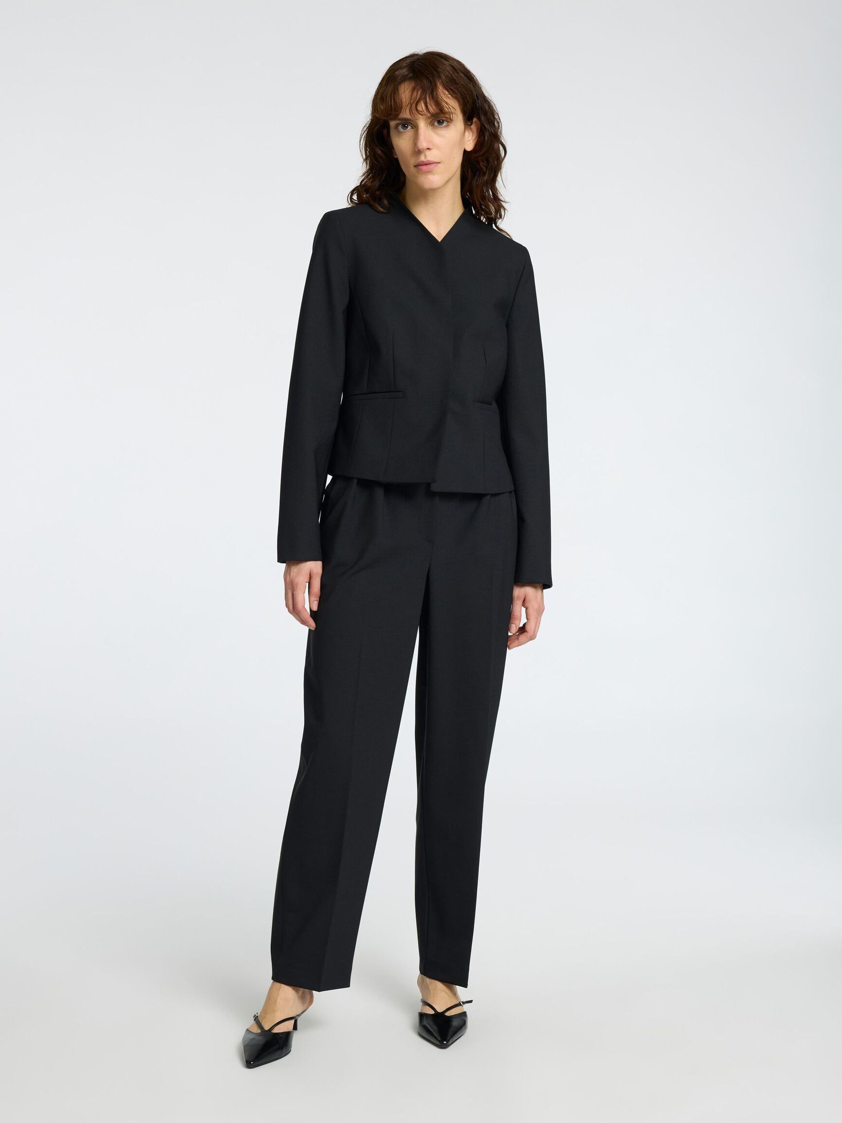 WOOL BLEND  BARREL FIT TROUSERS, Black, highres