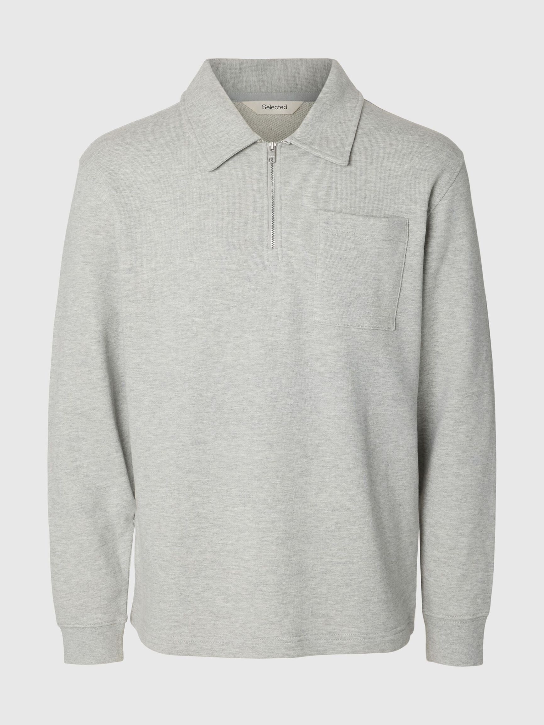 BOMULL MED HALVLÅNGT BLIXTLÅS TRÖJA, Light Grey Melange, highres