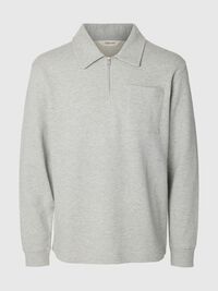 BOMULL MED HALVLÅNGT BLIXTLÅS TRÖJA, Light Grey Melange, highres