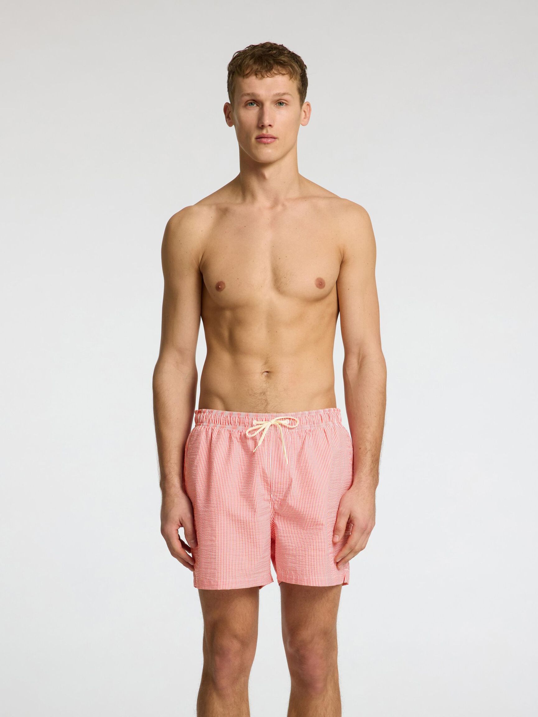 SEERSUCKER SWIM SHORTS, Hibiscus, highres