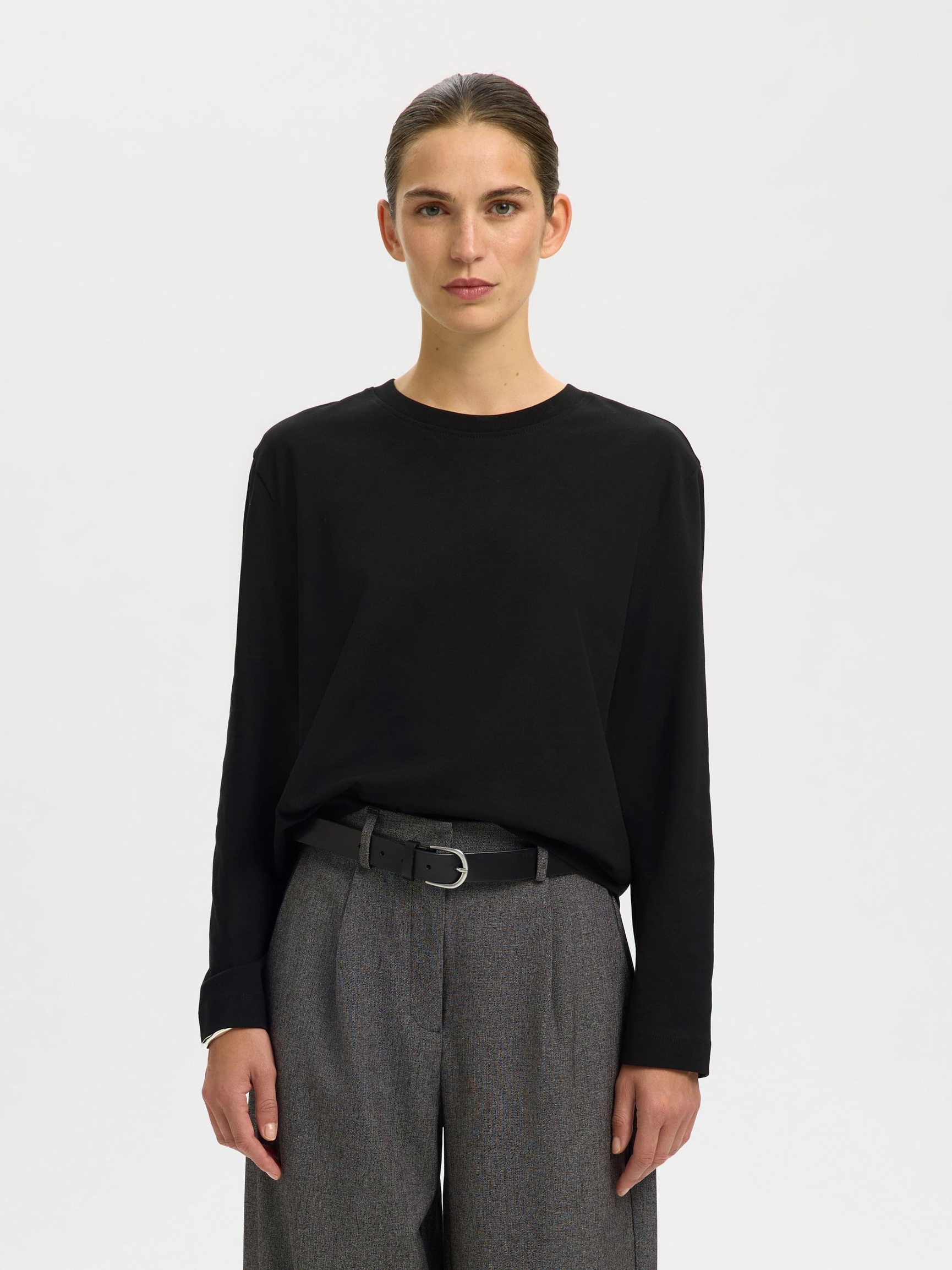 LONG-SLEEVED BOXY T-SHIRT, Black, highres
