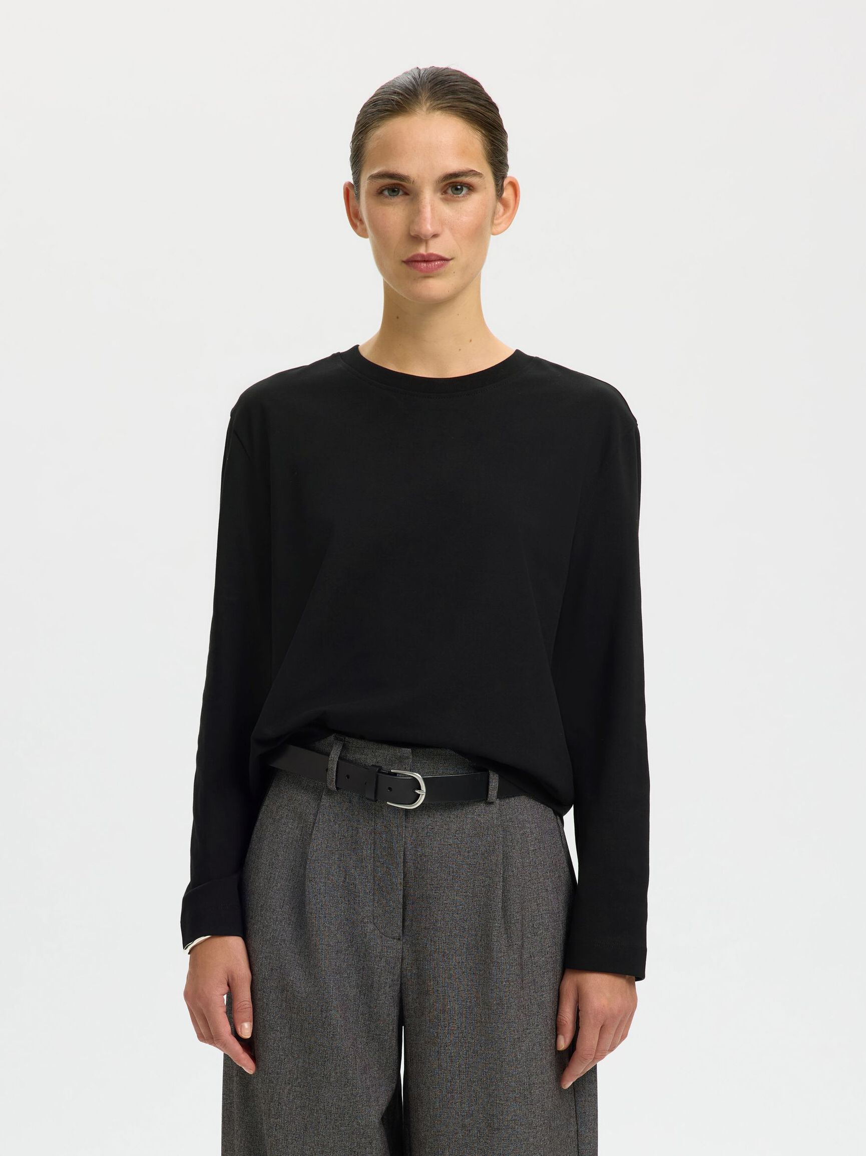 LONG-SLEEVED BOXY T-SHIRT, Black, highres