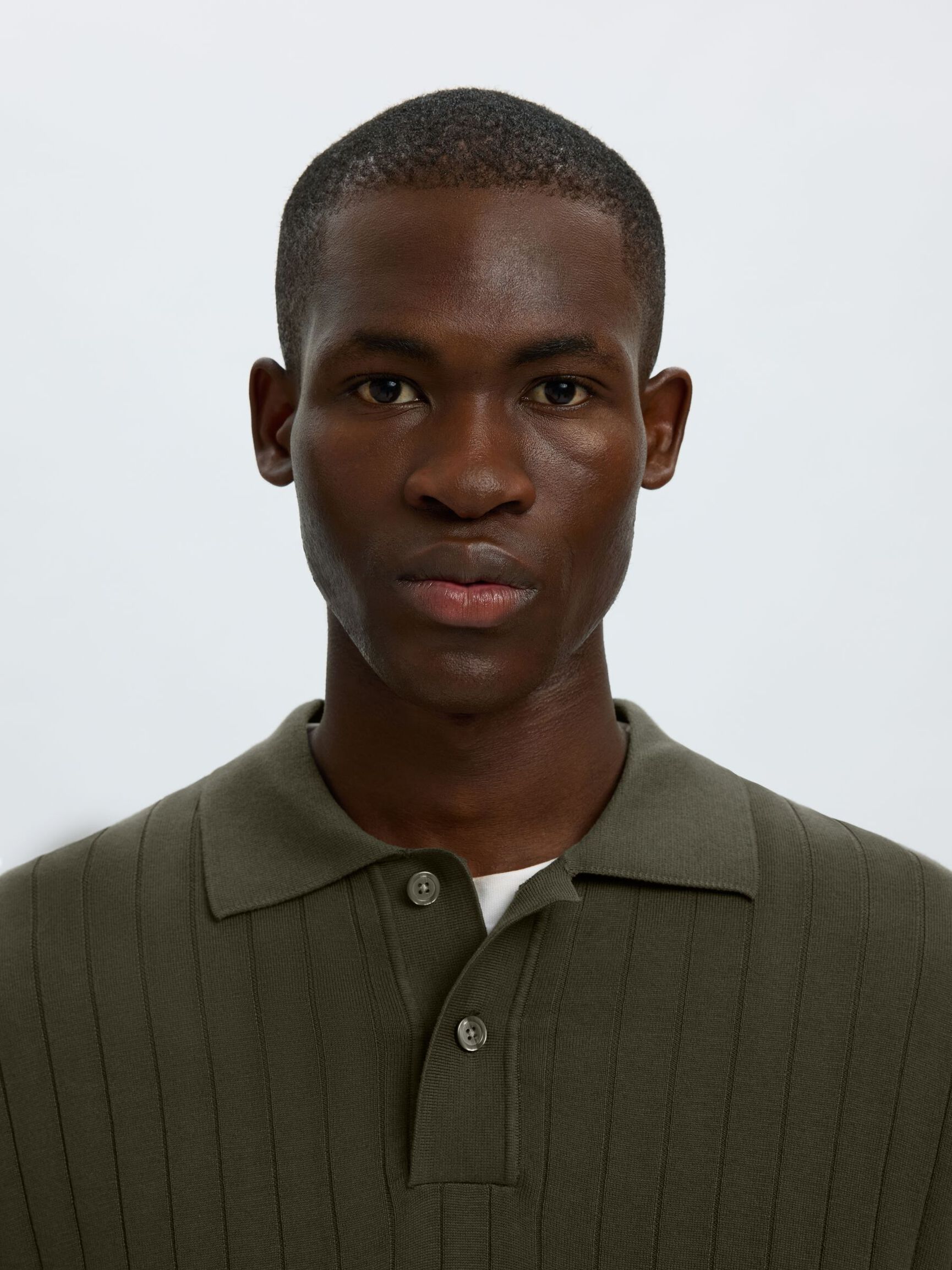 COTTON KNITTED POLO SHIRT, Forest Night, highres