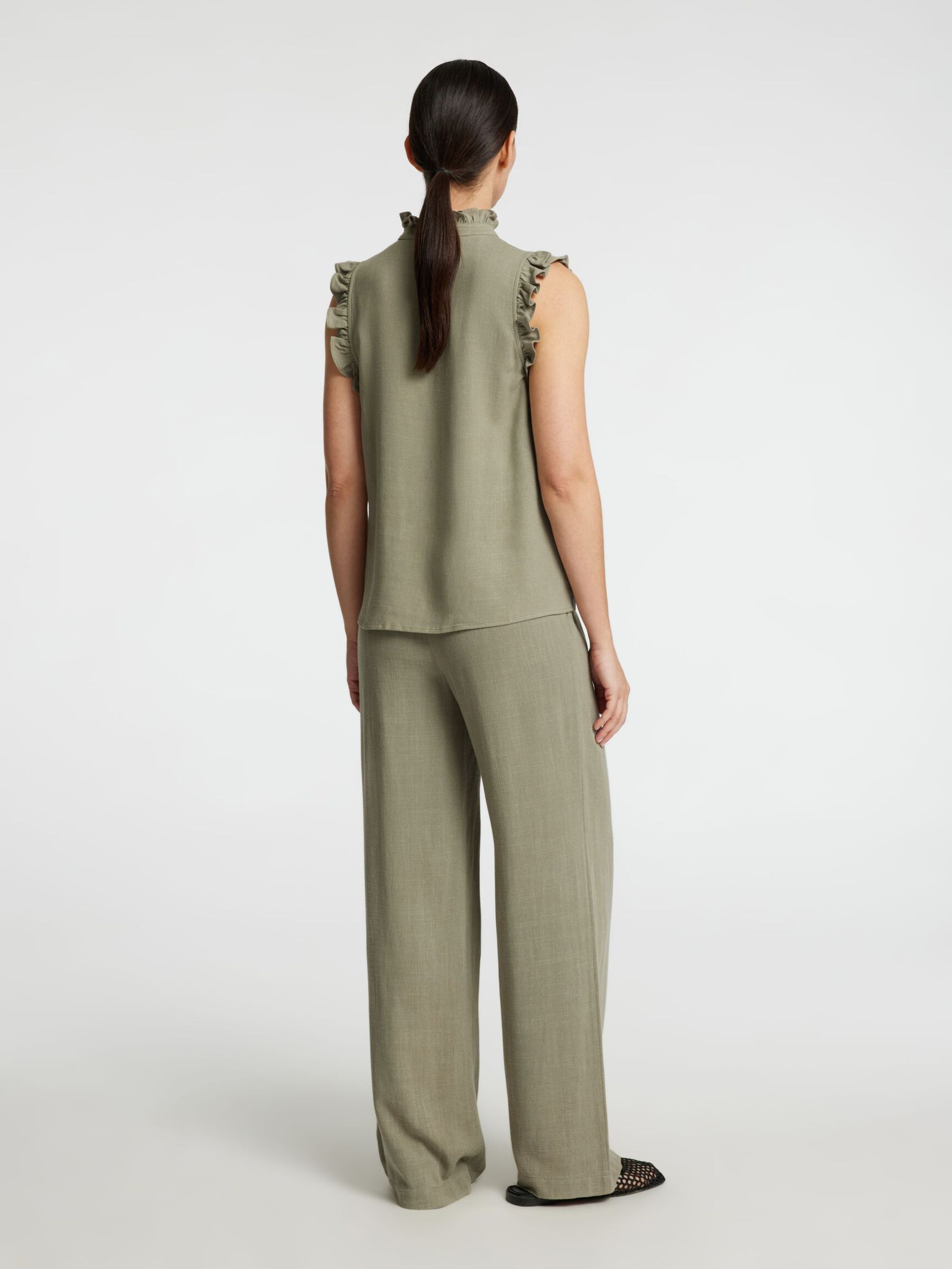 SLEEVELESS RUFFLE DETAIL TOP, Vetiver, highres