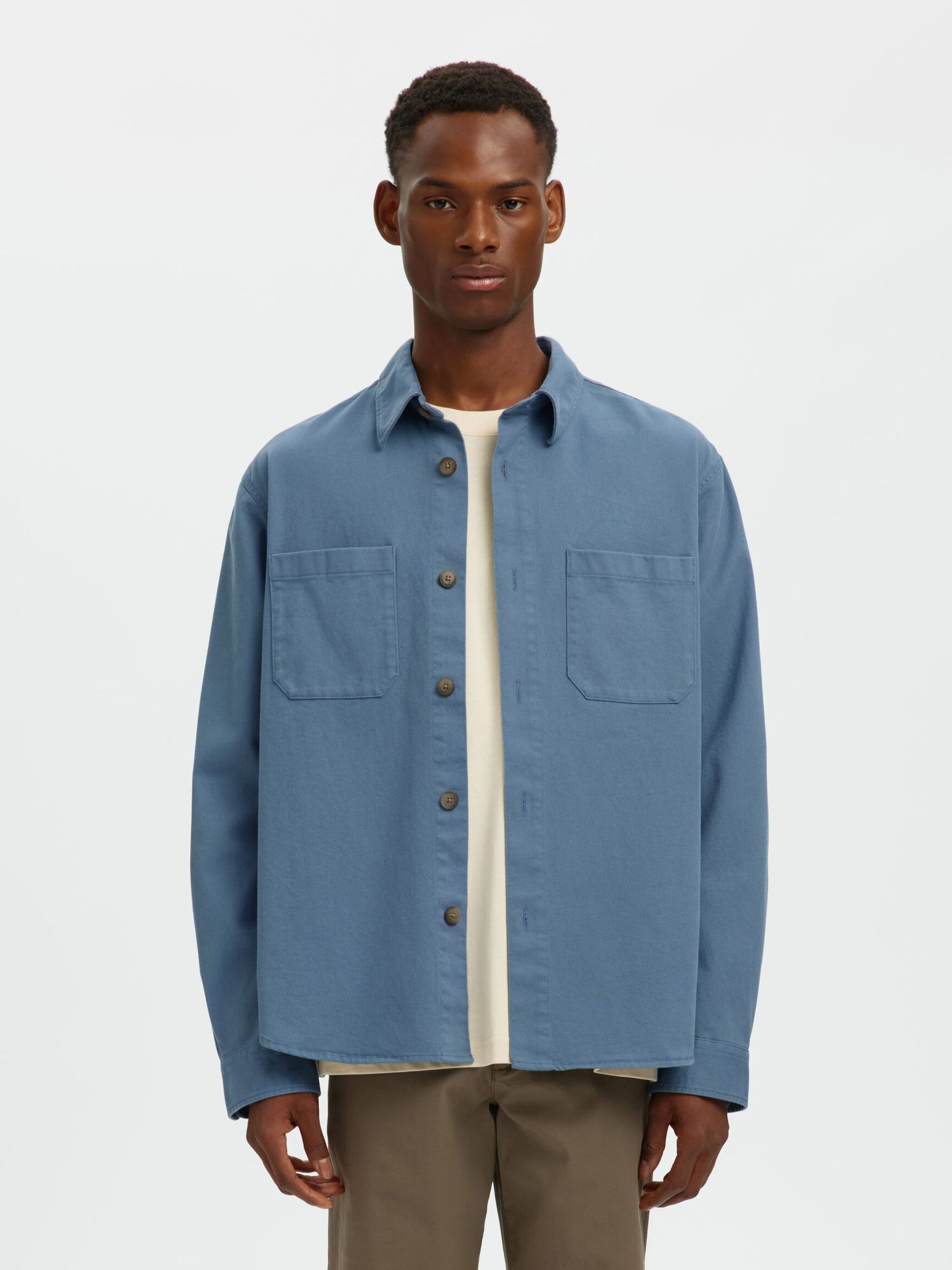 REGULAR FIT TWILL OVERSHIRT, Blue Mirage, highres