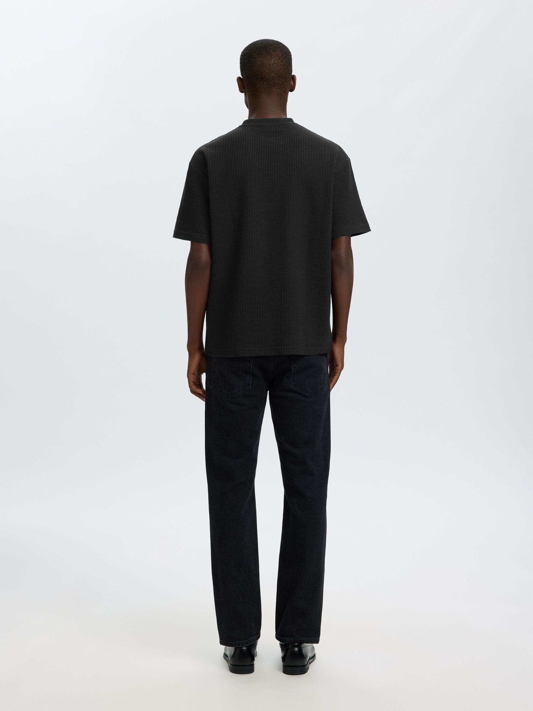 RELAXED FIT WAFFLED  T-SHIRT, Black, highres