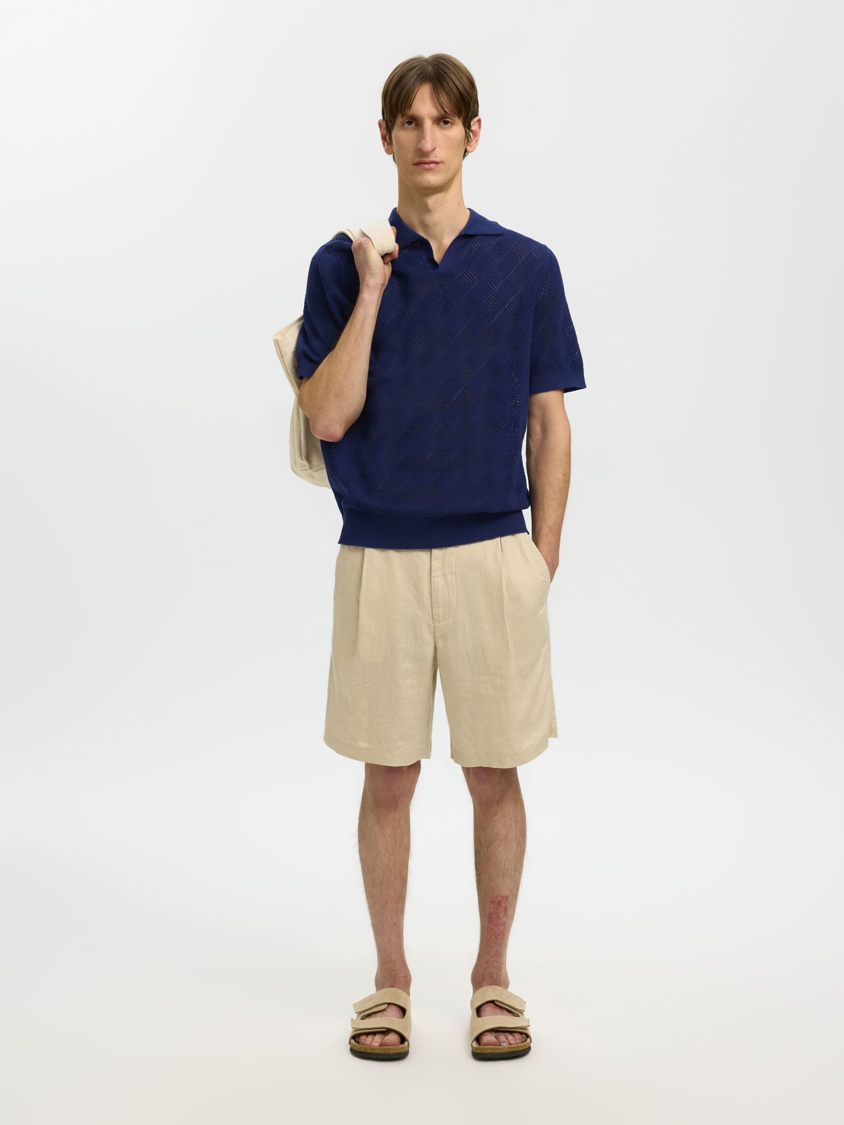 SHORT SLEEVED KNITTED POLO SHIRT, Ocean Cavern, highres