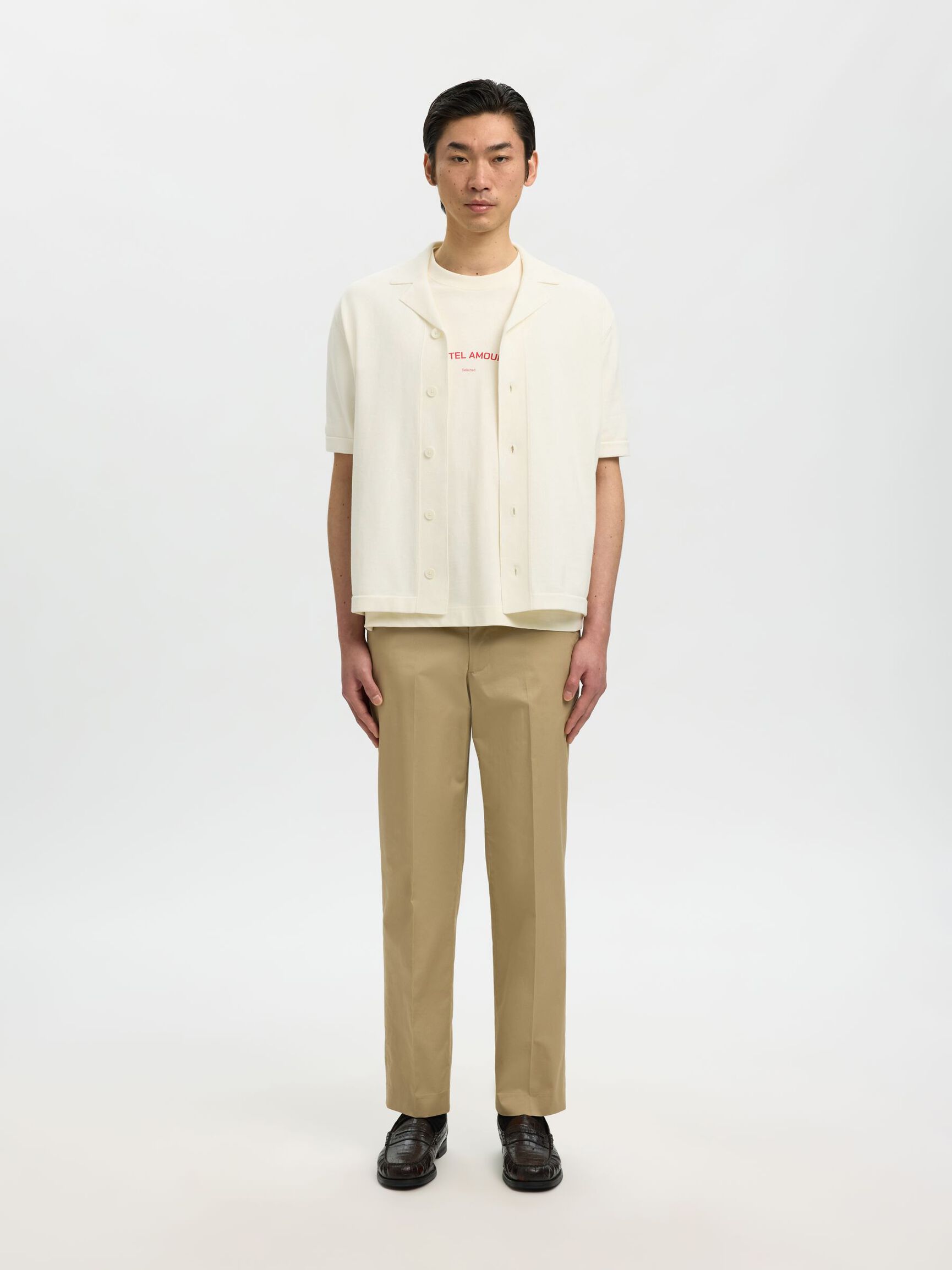 RELAXED FIT  KNITTED POLO SHIRT, Egret, highres