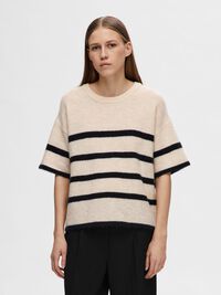 SHORT-SLEEVED WOOL BLEND TOP, Birch, highres