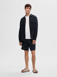 LONG-SLEEVED LINEN BLEND OVERSHIRT, Sky Captain, highres