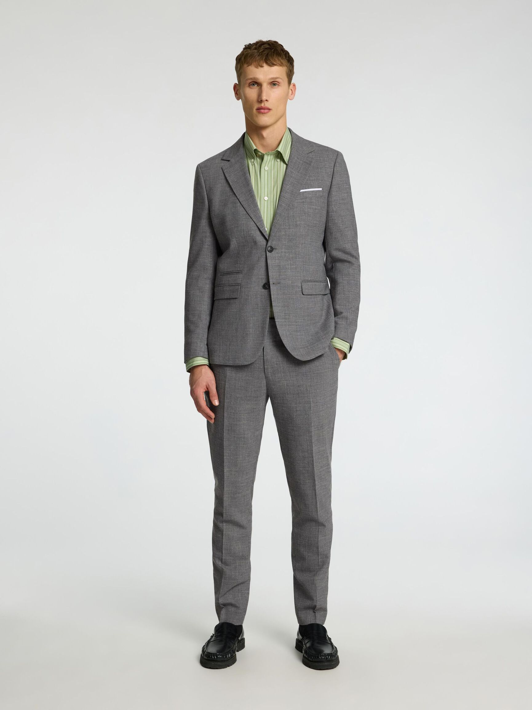 COUPE SLIM BLAZER À SIMPLE BOUTONNAGE, Grey, highres