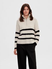 EN LAINE MÉLANGÉE À FERMETURE ÉCLAIR PULLOVER, Birch, highres